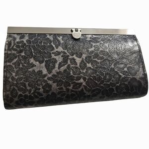 Patricia Nash Black and Silver Floral Clutch-Leather